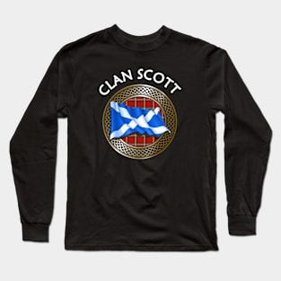 Clan Scott Crest & Tartan Knot Long Sleeve T-Shirt